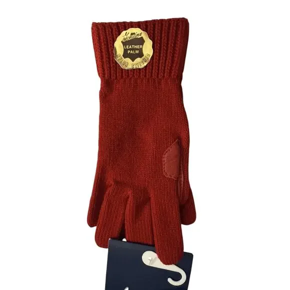 Vtg Sensations By Isotoner Red Knit Leather Palms OSFM Flexible Slenderizor Fit - Picture 3 of 8